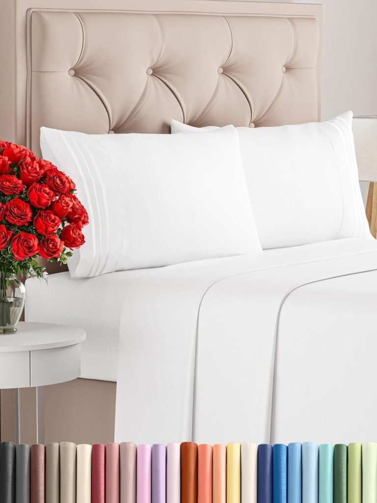 King Size 4 Piece Sheet Set – Comfy Breathable & Cooling Bed Sheets Set – Hotel Luxury Bedding for Women, Men, Kids, Teens, Boys & Girls – Deep Pockets, Ultra-Soft and Wrinkle Free – Oeko-Tex – White